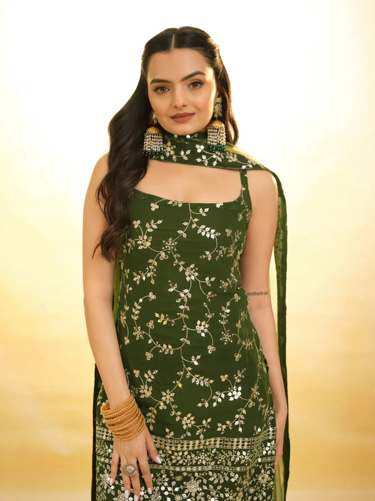 Salwar Suit en Georgette Vert Rangoon