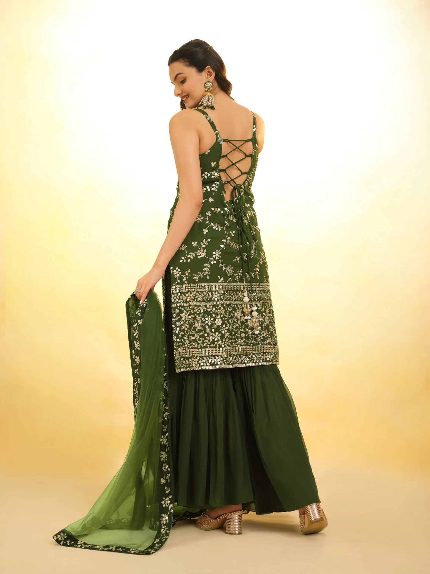 Salwar Suit en Georgette Vert Rangoon