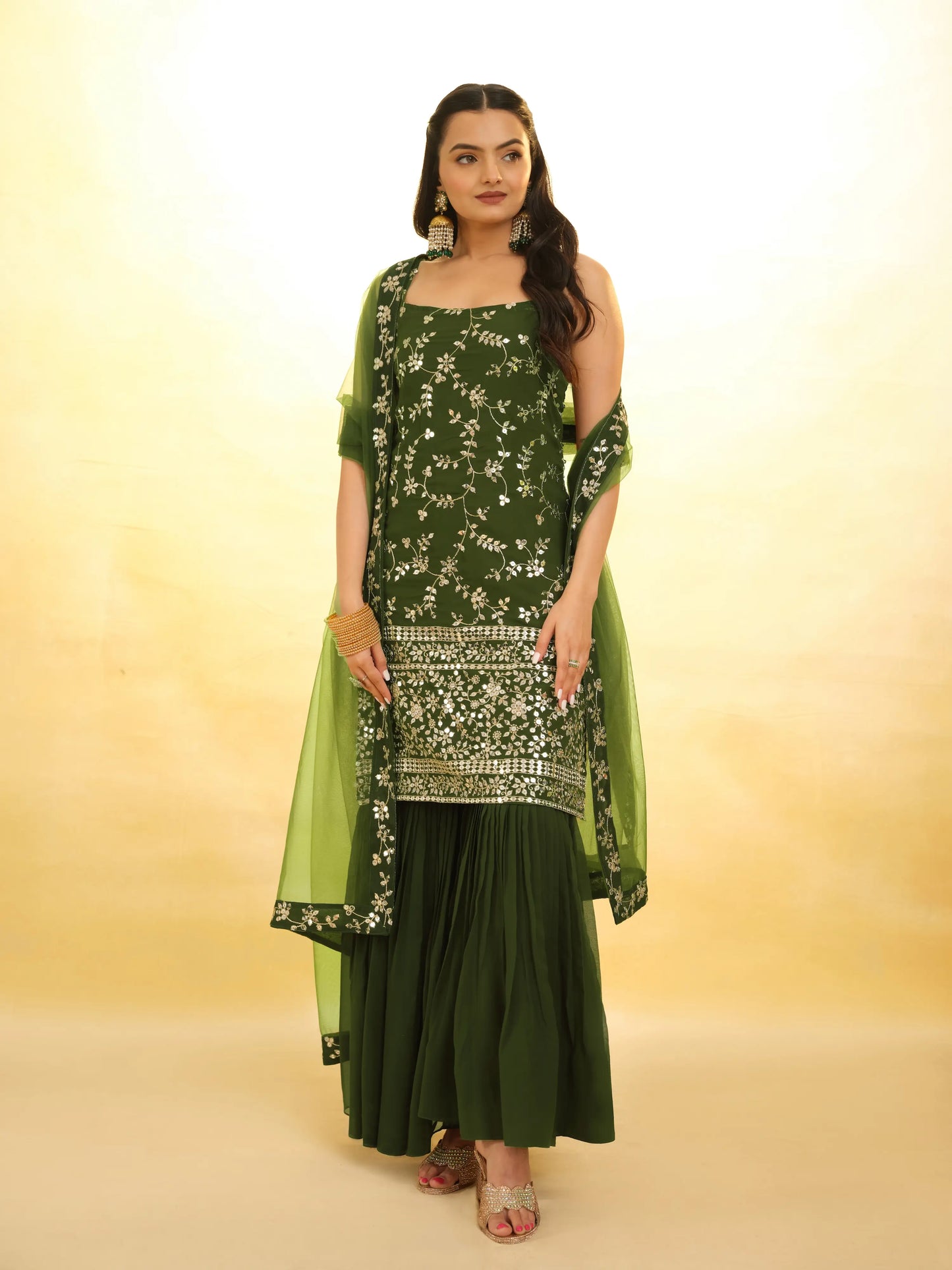 Salwar Suit en Georgette Vert Rangoon