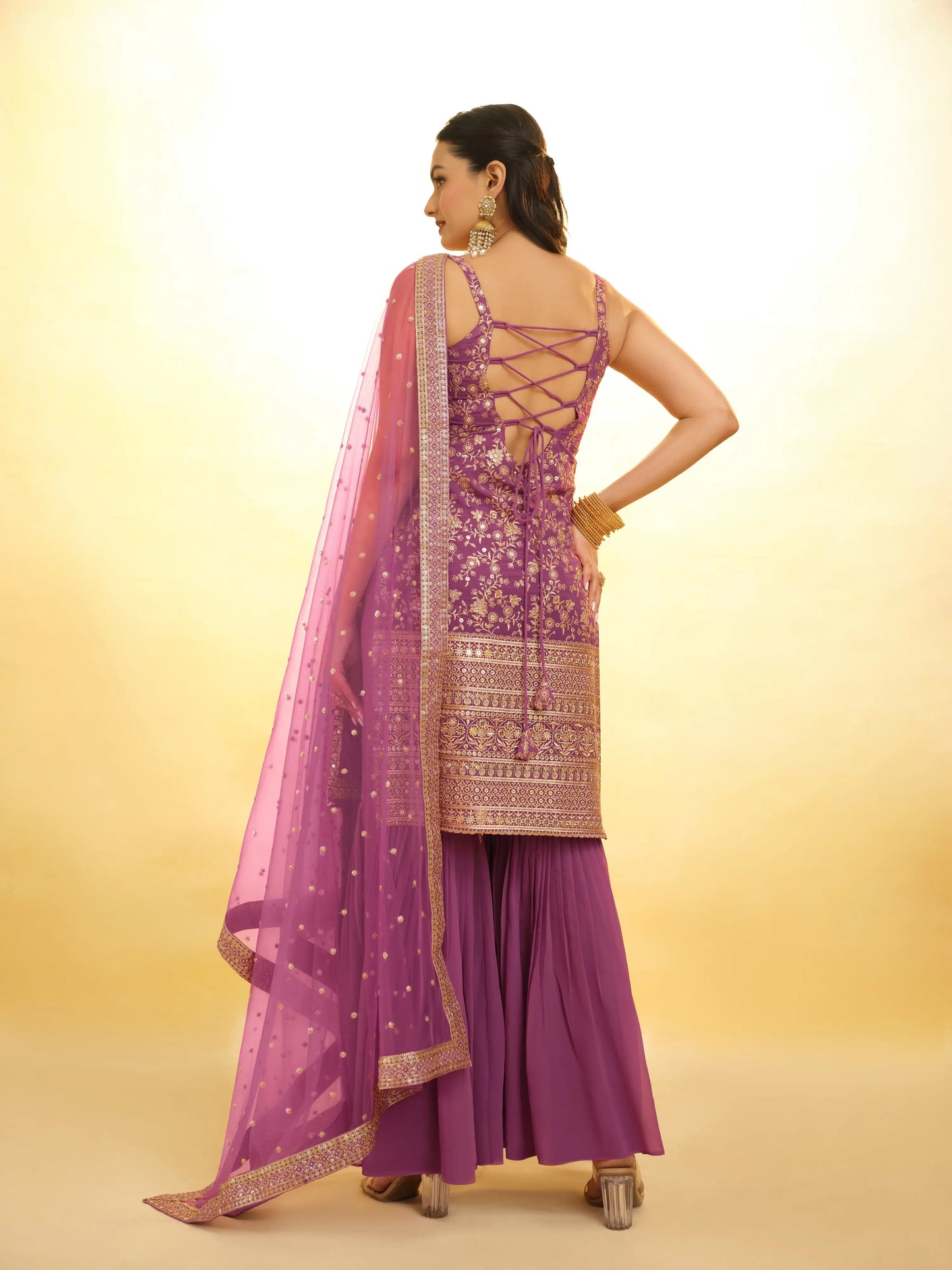 Salwar Suit en Georgette Violet Lavande avec Dupatta