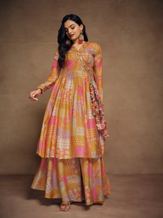Ensemble salwar imprimé jaune moutarde épuré et moderne