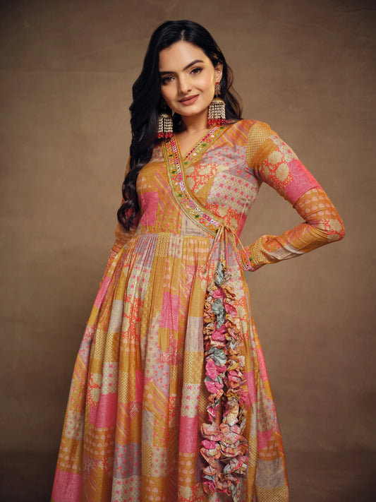 Ensemble salwar imprimé jaune moutarde épuré et moderne