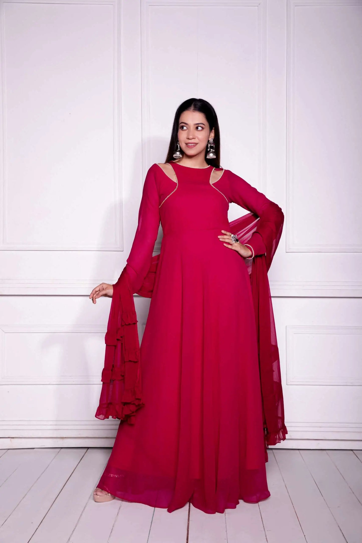Red Georgette Long Dress with Dupatta