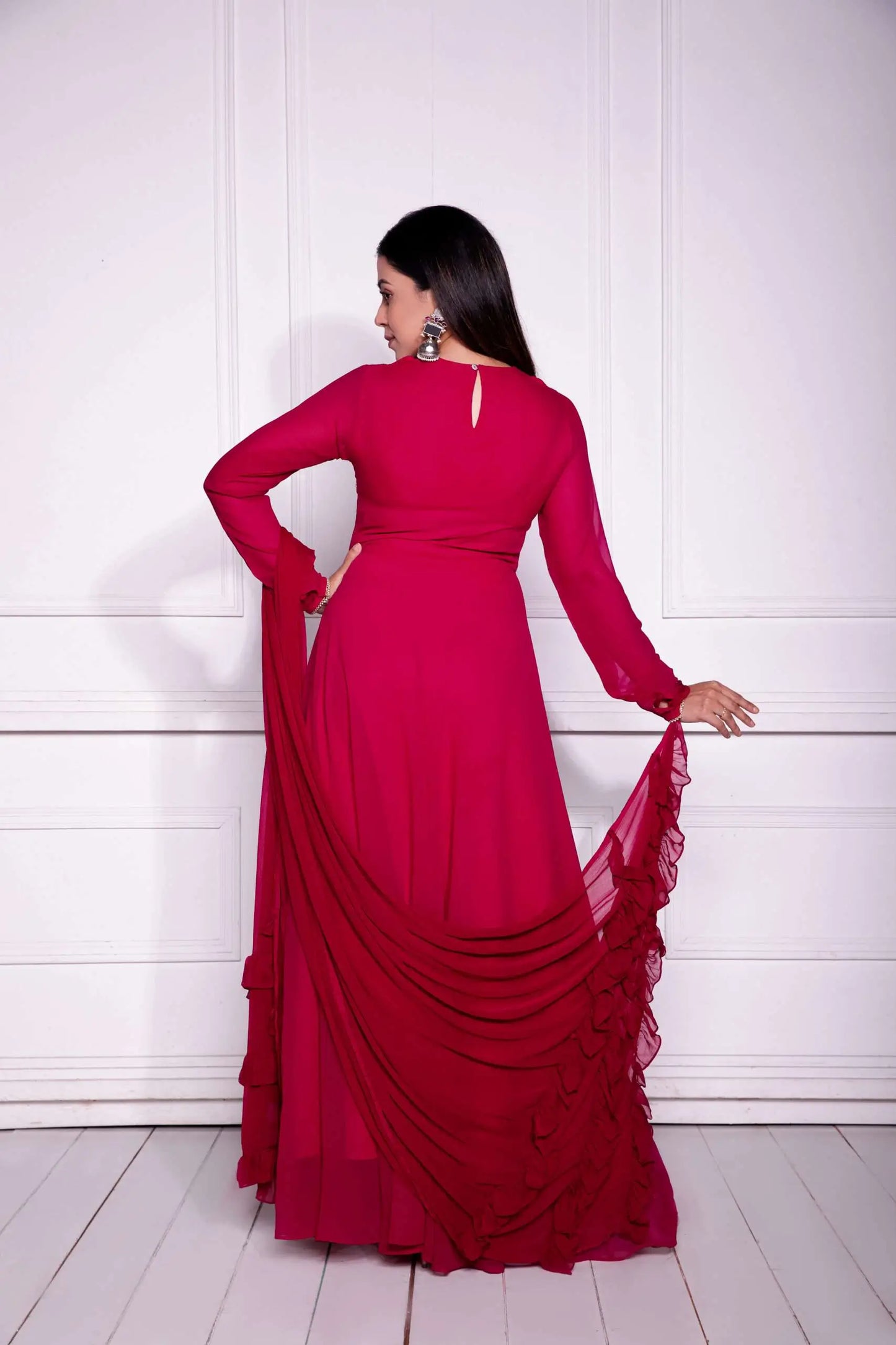 Red Georgette Long Dress with Dupatta