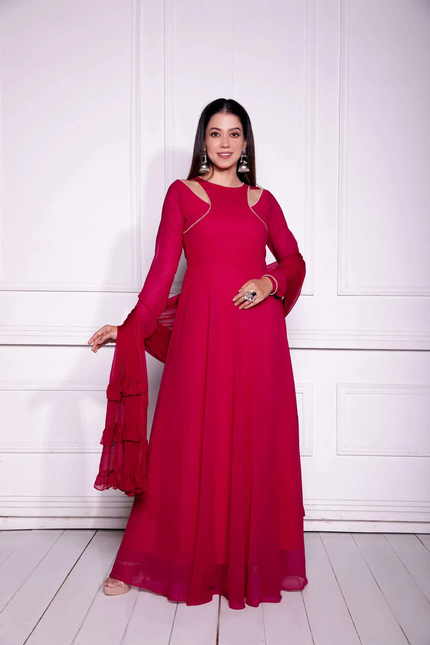 Red Georgette Long Dress with Dupatta