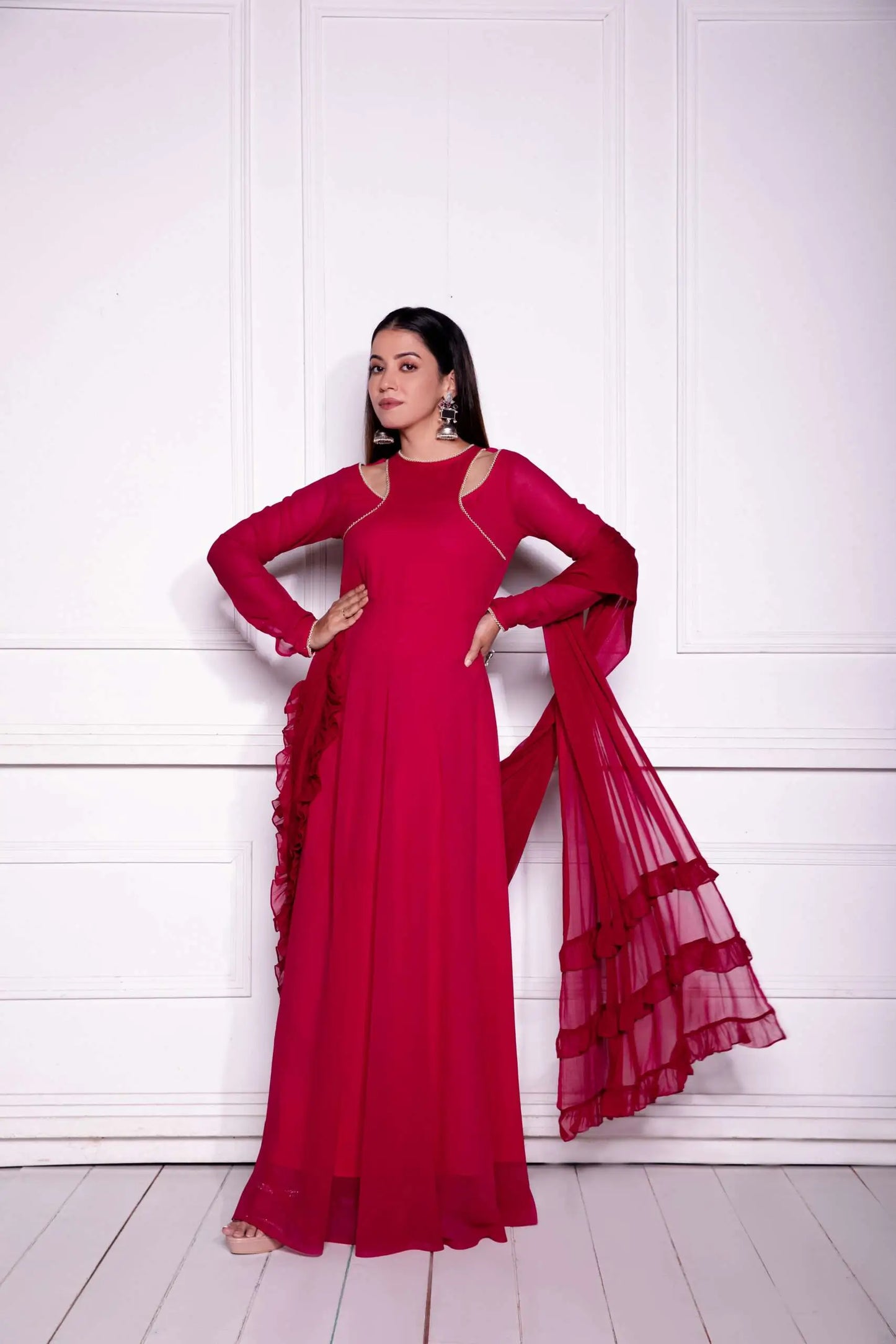 Red Georgette Long Dress with Dupatta