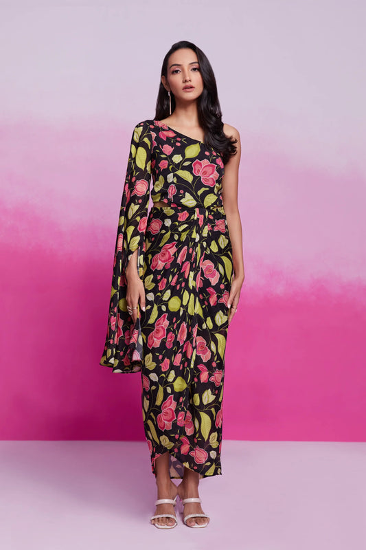Ensemble coordonné noir imprimé floral moderne