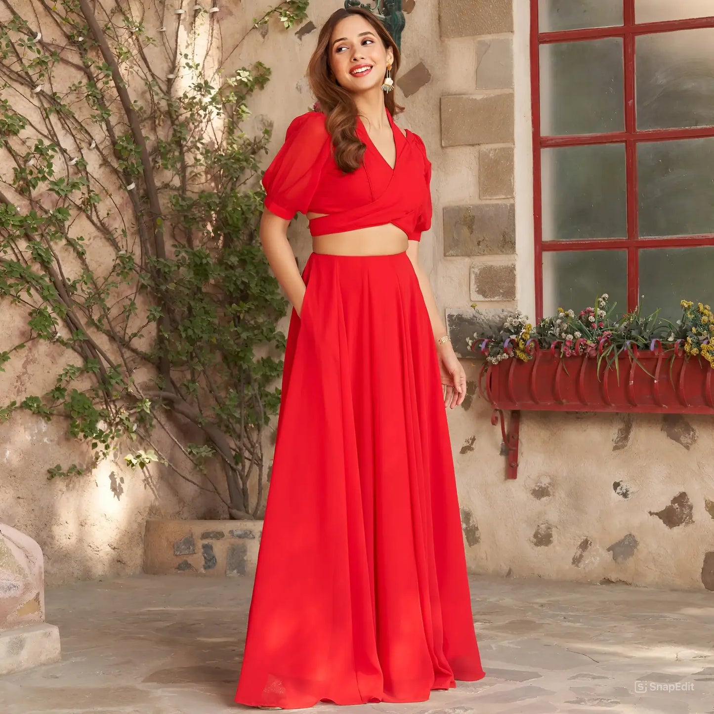 Rotes indo-westliches Georgette-Lehenga-Set