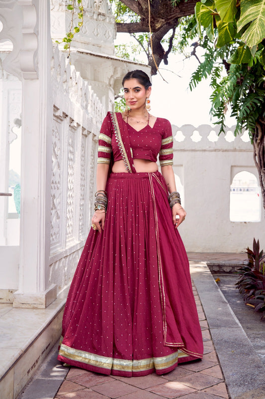 Lehenga de Navratri Chanderi JULLY rouge bordeau