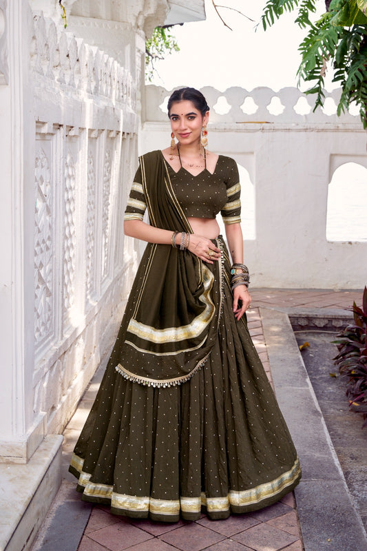 Lehenga de Navratri Chanderi JULLY vert kaki