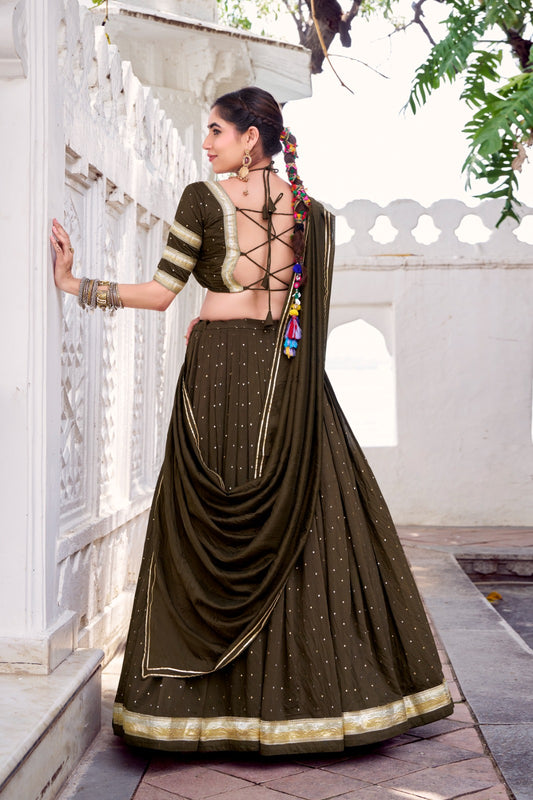 Lehenga de Navratri Chanderi JULLY vert kaki