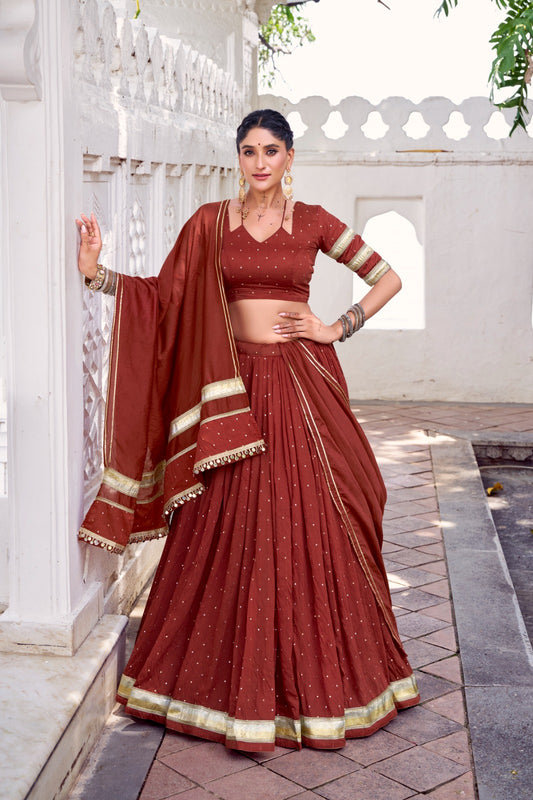 Lehenga de Navratri Chanderi JULLY rouge brique