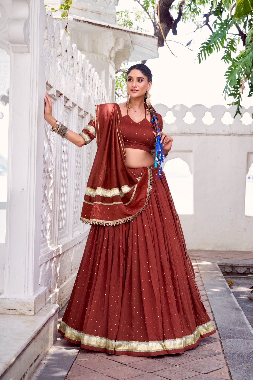 Lehenga de Navratri Chanderi JULLY rouge brique