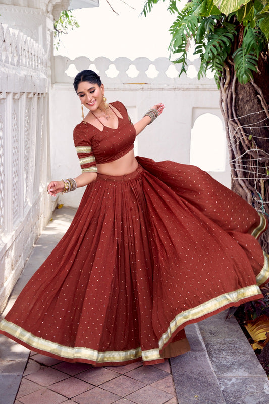 Lehenga de Navratri Chanderi JULLY rouge brique