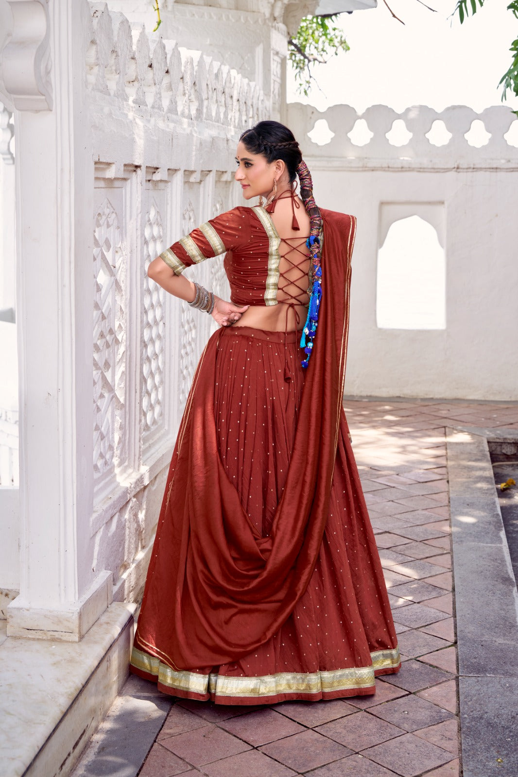 Lehenga de Navratri Chanderi JULLY rouge brique
