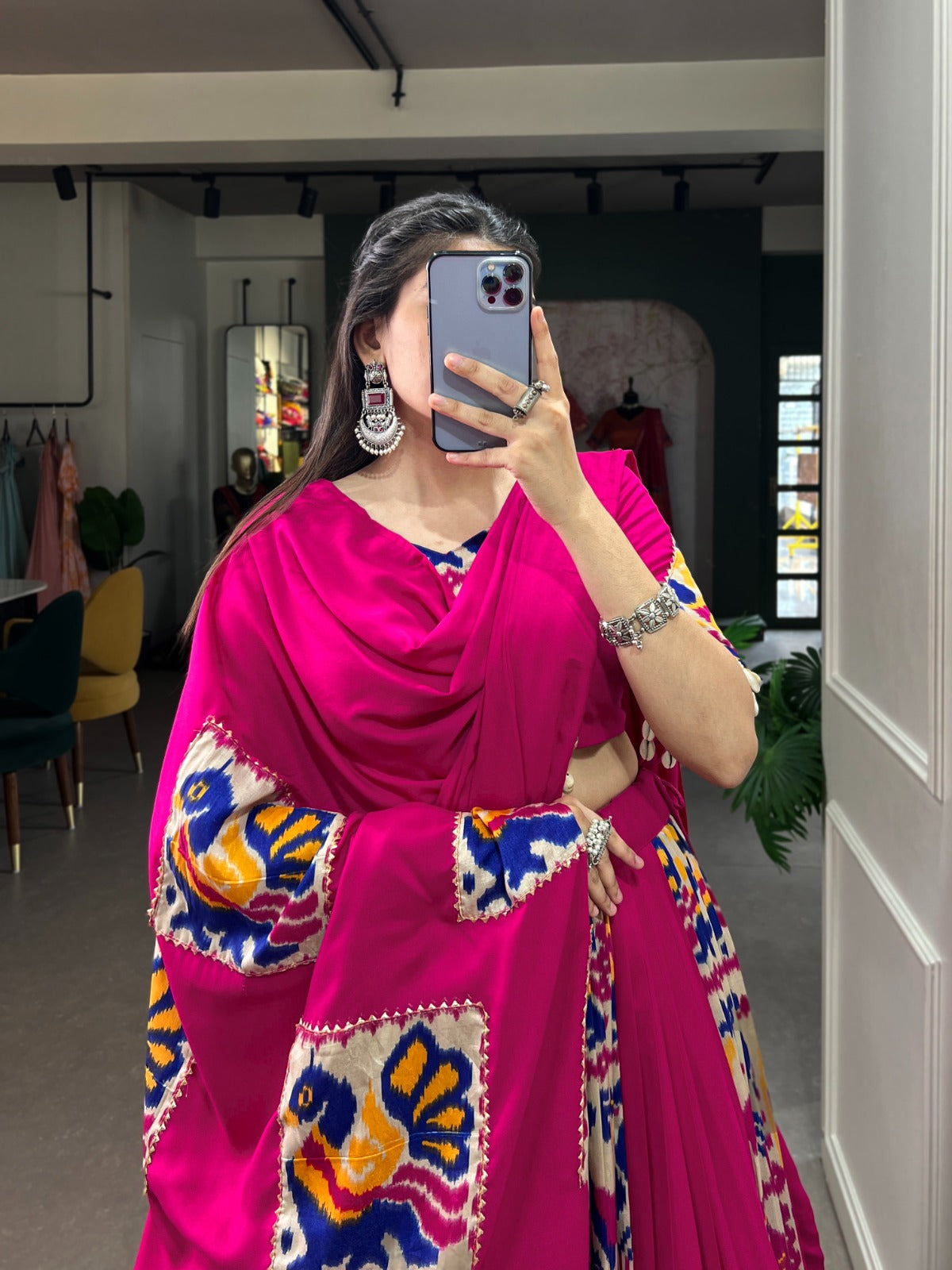Lehenga de Navratri Gota Patti rose en rayon et soie