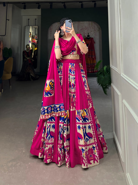 Lehenga de Navratri Gota Patti rose en rayon et soie