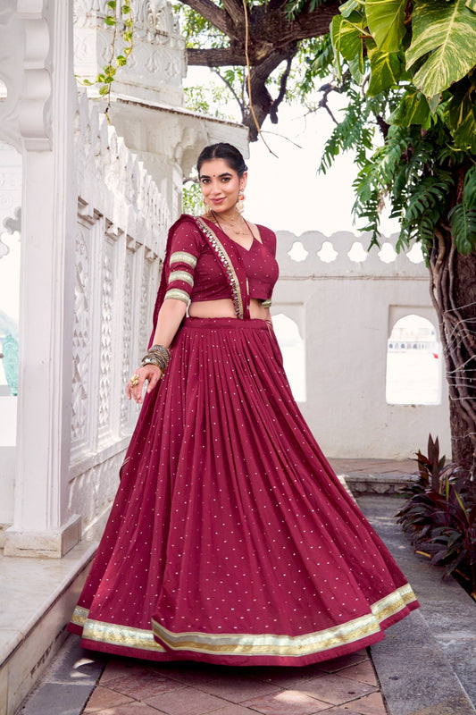 Lehenga de Navratri Chanderi JULLY rouge bordeau