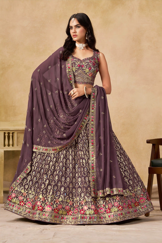 Lehenga violet clair avec broderies romantiques de fleurs COLLECTION MONICA