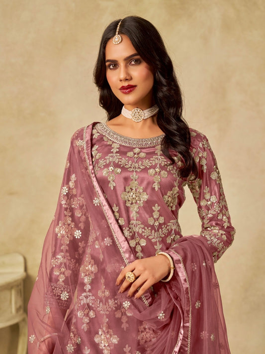 Salwar suit rose gold en net COLLECTION SIMARAN