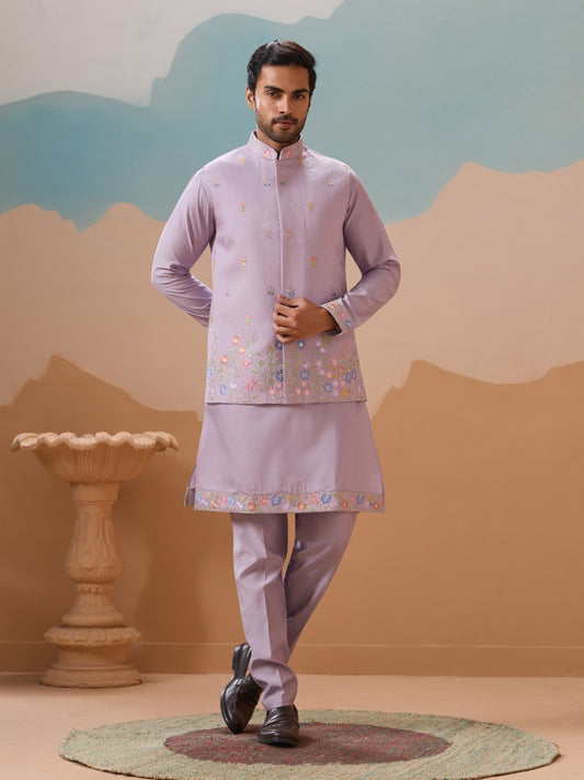 Ensemble Kurta Homme avec Veste Jacket Violet Lavande COLLECTION JEET