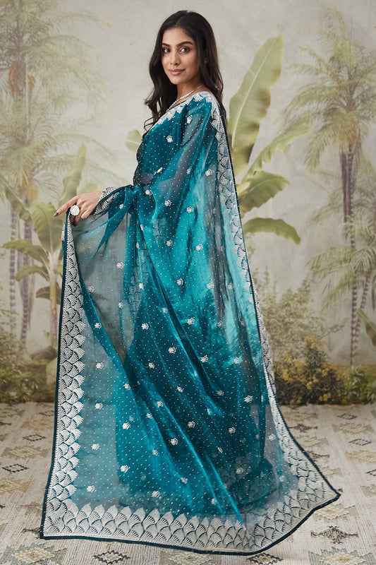 Sari prêt-à-porter design épuré bleu aqua COLLECTION RIA