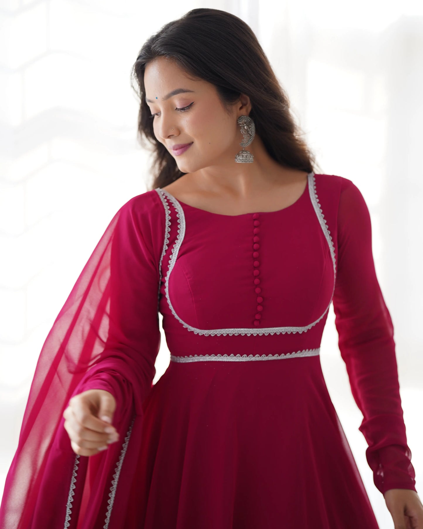Fuchsia Pink Georgette Designer Dress with Matching Dupatta