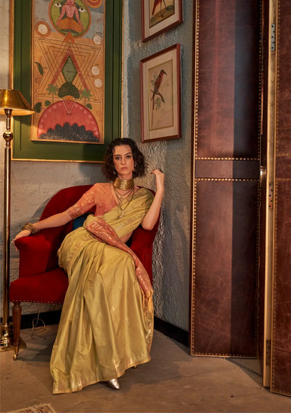Sari en soie camel avec pallu Design à motif ikkat contrastant