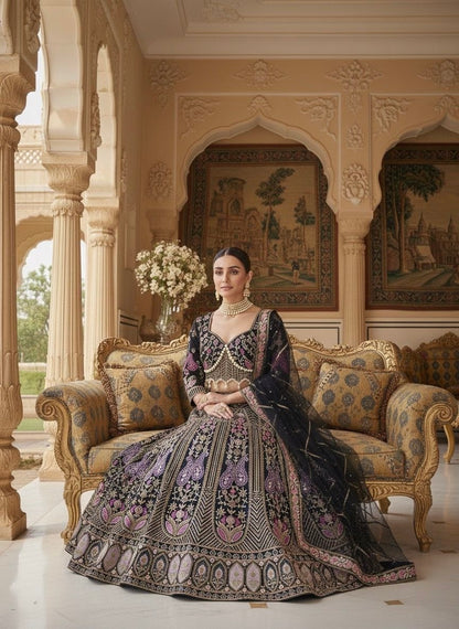 Lehenga broderies et sequins noir Inspiration Designer COLLECTION ANYAA