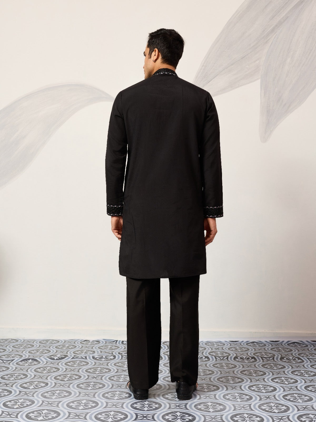 Sky blue kurta with mirror embroidery and dupatta