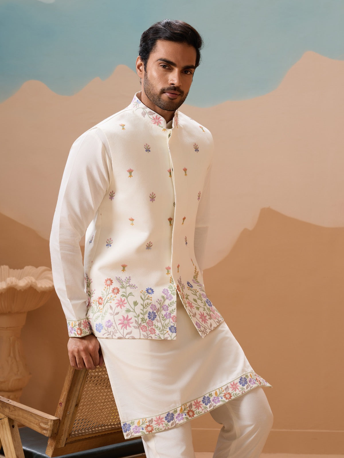 Ensemble Kurta Homme avec Veste Jacket Blanc COLLECTION JEET