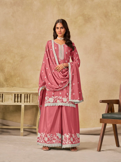 Salwar Palazzo rose clair en soie chinon COLLECTION DIYA