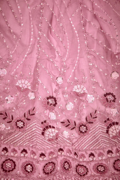 Lehenga Choli Rose Poudré en Tulle | Broderies de Fils et Sequins