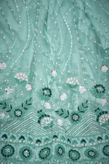 Lehenga Choli Bleu Turquoise en Tulle | Broderies de Fils et Sequins
