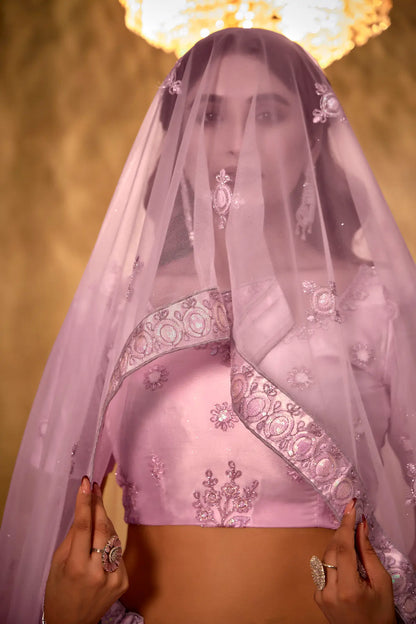 Ensemble Lehenga Choli Rose Lavande en tulle