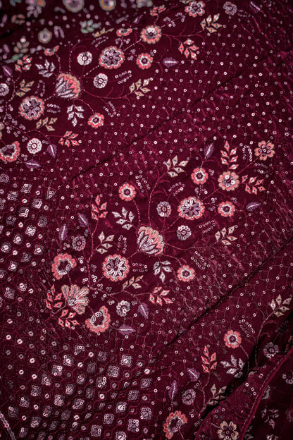 Lehenga Choli en filet violet profond avec broderie au fil et sequins
