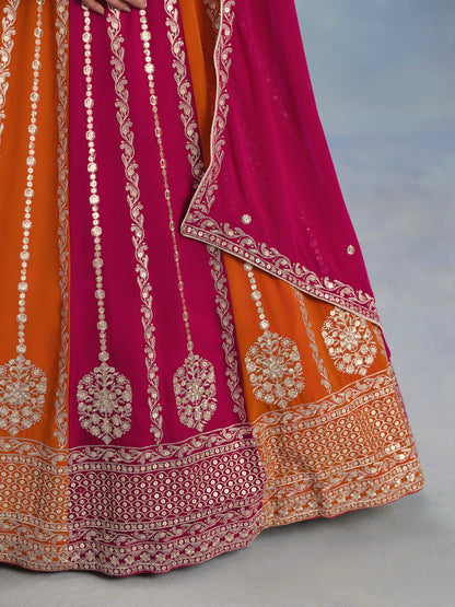 Eleganter rosa-grauer Braut-Lehenga mit Zarkan-Stickerei und Pailletten