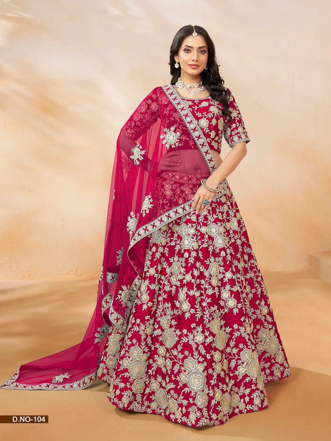 Lehenga Choli rouge en soie artificielle avec broderie au fil et sequins