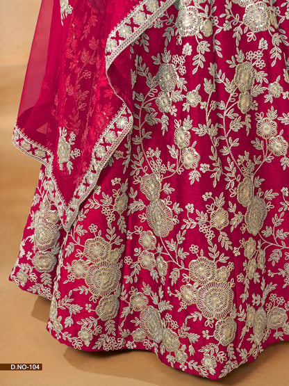 Lehenga Choli rouge en soie artificielle avec broderie au fil et sequins