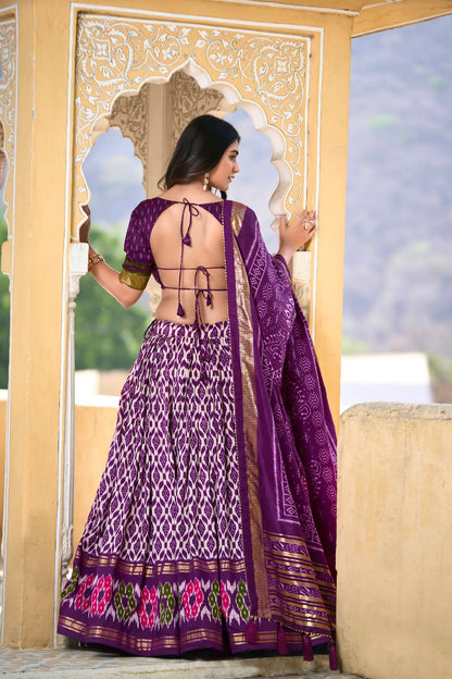 Purple Tussar Silk Lehenga Choli with Ikkat Print and Foil Work