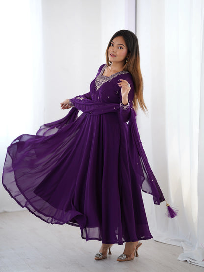 Purple Grape Georgette Anarkali Dress Set