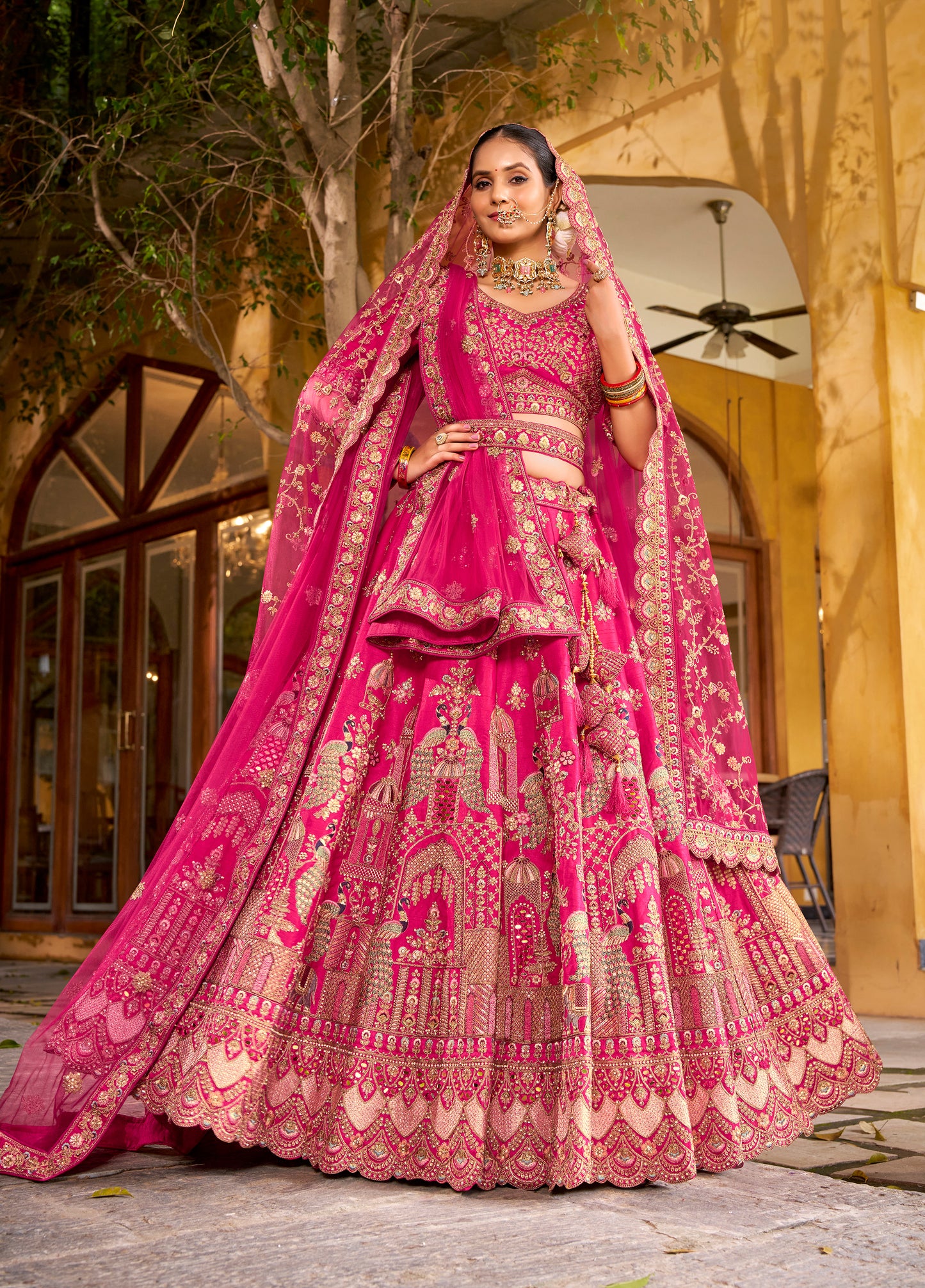 Exclusive Designer Fuchsia Pink Bridal Lehenga with Embroidered and Applique Work NAVYA COLLECTION 2025