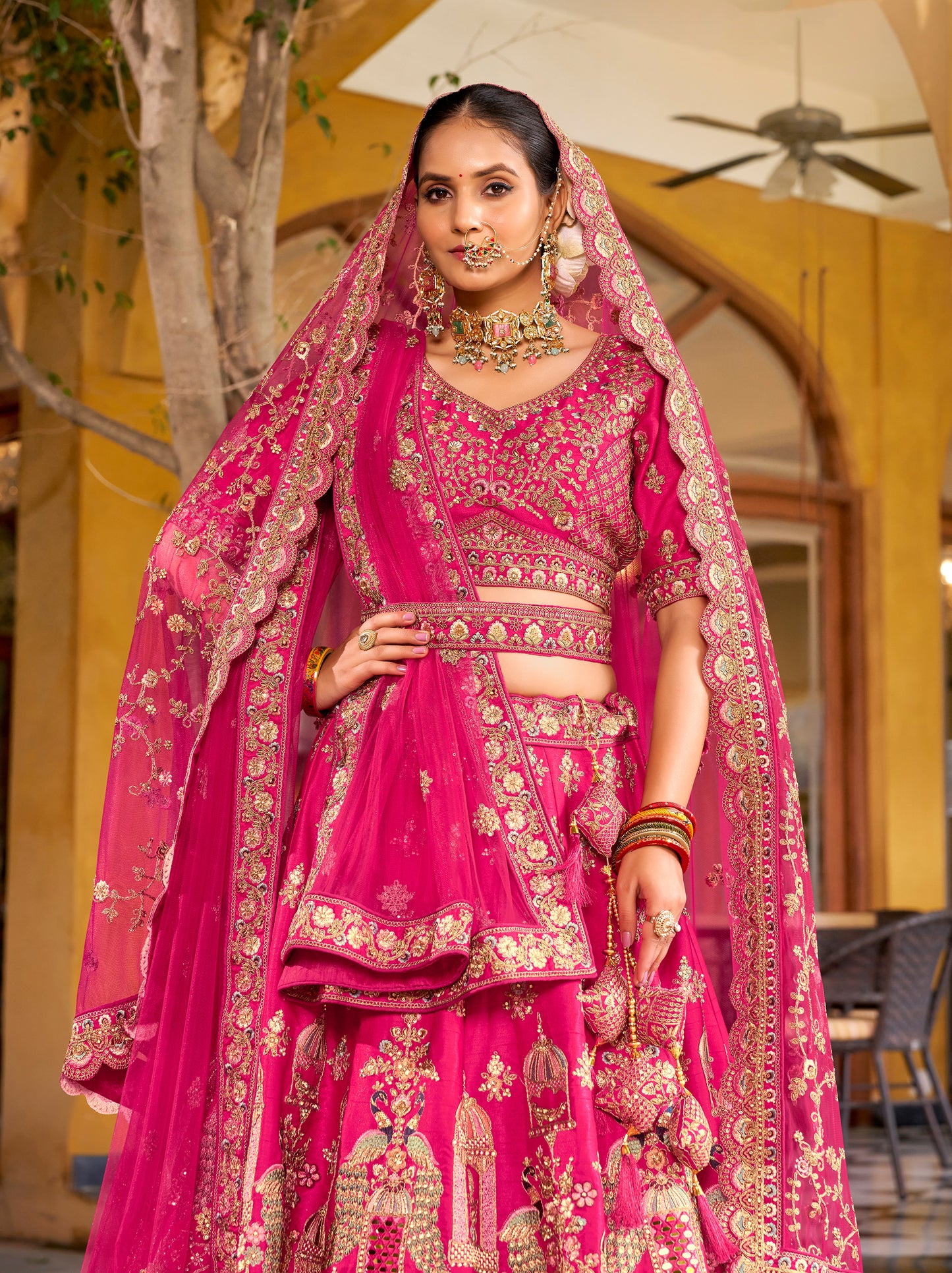 Exclusive Designer Fuchsia Pink Bridal Lehenga with Embroidered and Applique Work NAVYA COLLECTION 2025