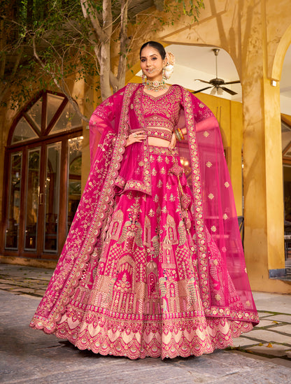 Exclusive Designer Fuchsia Pink Bridal Lehenga with Embroidered and Applique Work NAVYA COLLECTION 2025