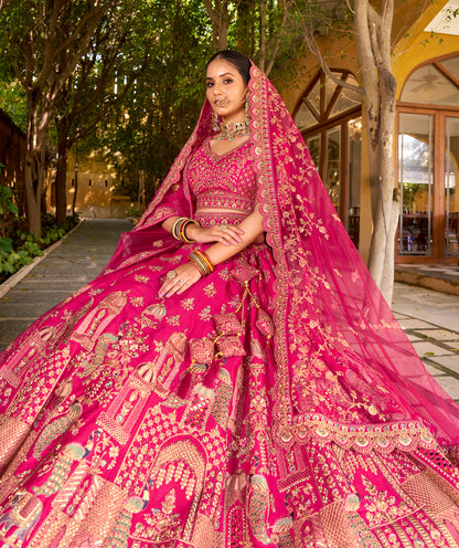 Exclusive Designer Fuchsia Pink Bridal Lehenga with Embroidered and Applique Work NAVYA COLLECTION 2025