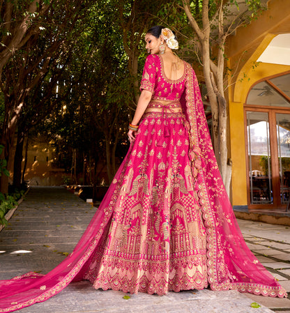 Exclusive Designer Fuchsia Pink Bridal Lehenga with Embroidered and Applique Work NAVYA COLLECTION 2025