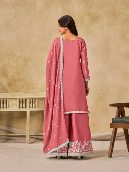 Salwar Palazzo rose clair en soie chinon COLLECTION DIYA