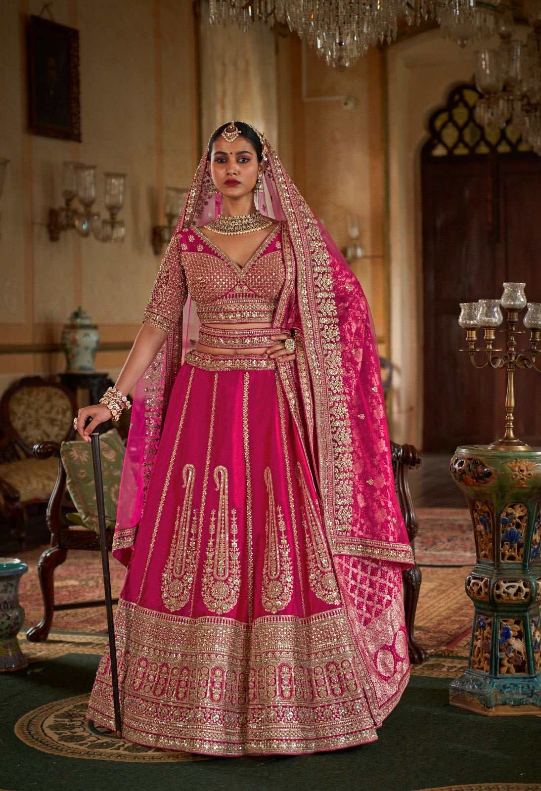 Exclusive Designer Fuchsia Pink Bridal Lehenga with Embroidered and Applique Work NAVYA COLLECTION 2025