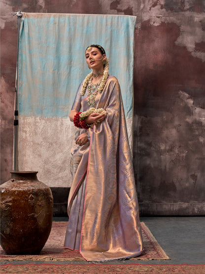 Sari gris violet tissé main effet bicolore Tradition COLLECTION QALA