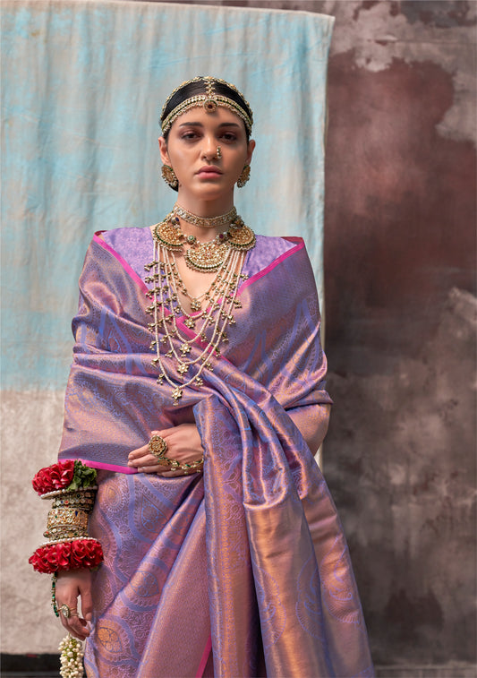 Green glass silk sari with multi-colored red floral blouse and digital print, sequin and thread embroidery